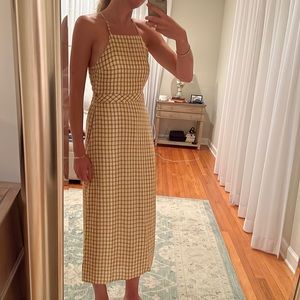Zara gingham / patchwork midi tie back dress XS